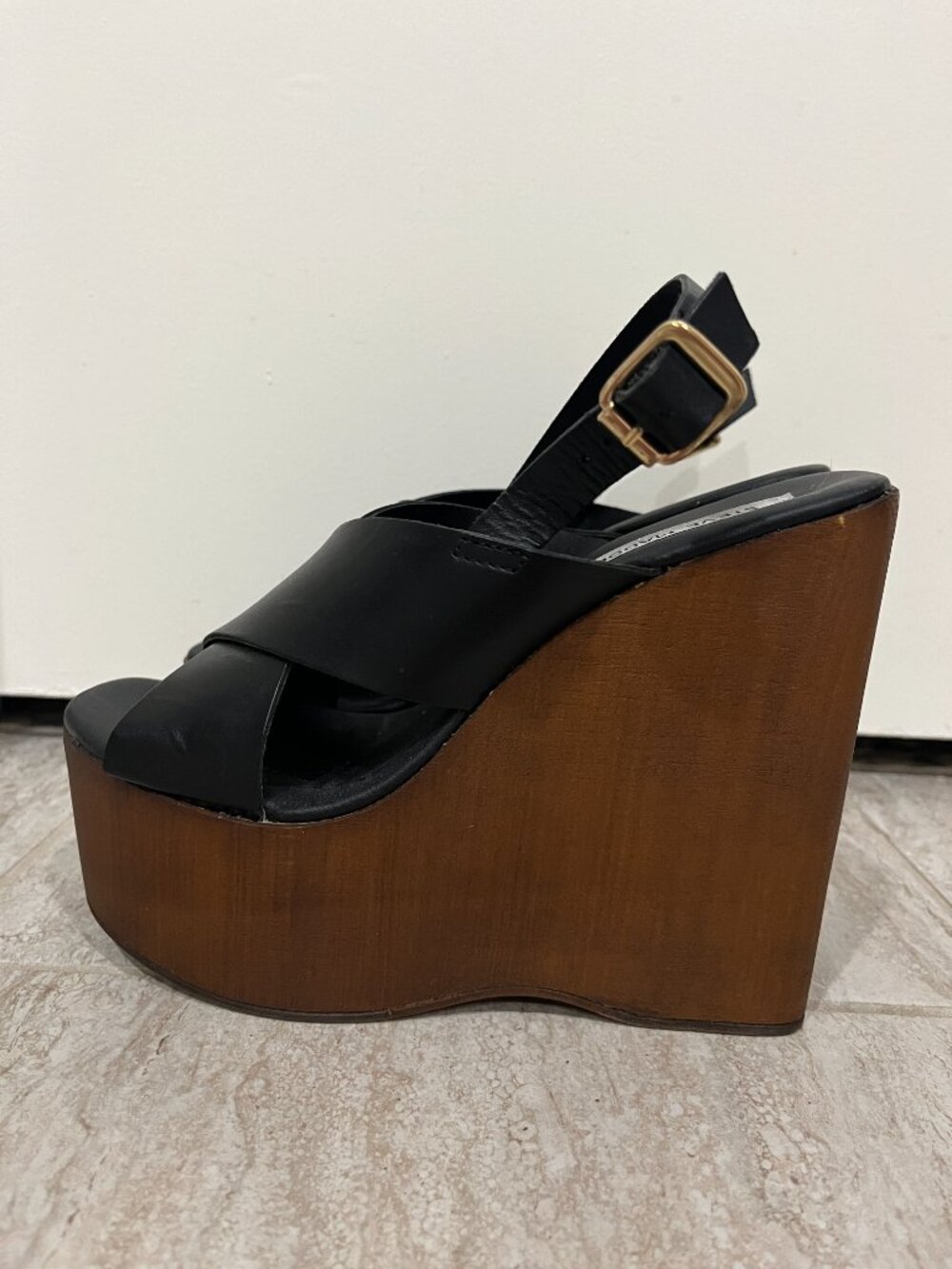Steve Madden Platform Slingback Wedge Sandal Black Brown Size 7 Y2K Chloé Maxime
